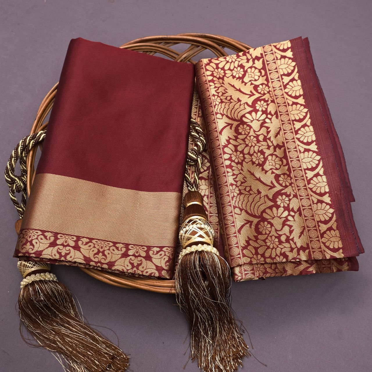 Maroon Velly By Aab Soft Lichi Silk Sarees Catalog